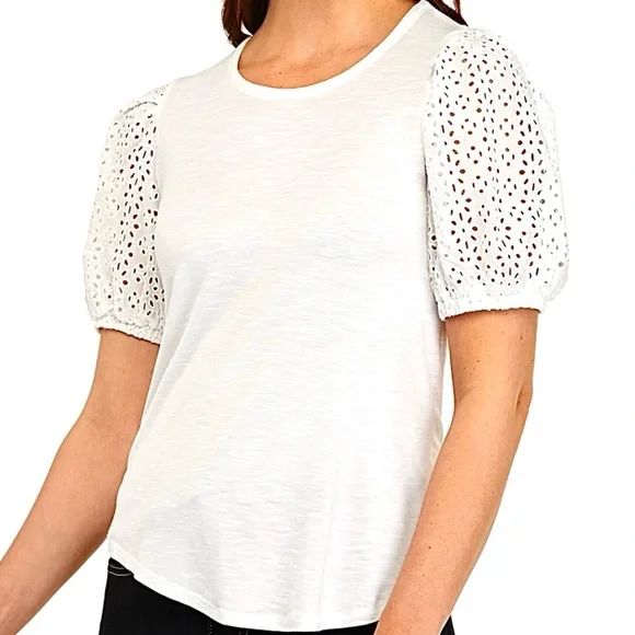 Cupio | White Eyelet Sleeve Curve Hemmed Women Top Medium - Picture 1 of 9